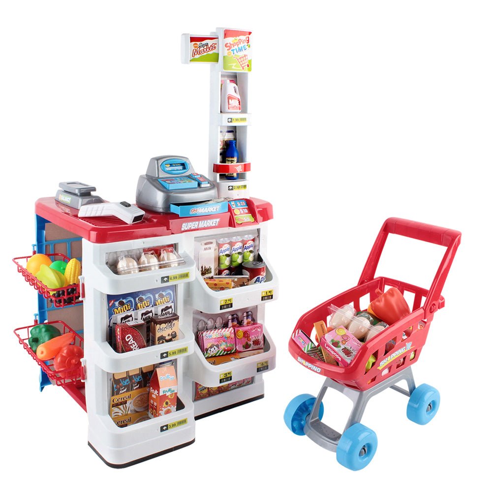 Keezi Kids Pretend Role Play Supermarket 24 Piece Playset Cash Register Trolley - NuSea